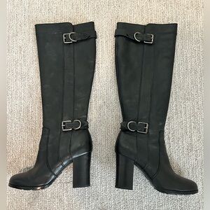 Frye Parker D Ring Tall Black Leather Boots size 8 -3.5 inch heels